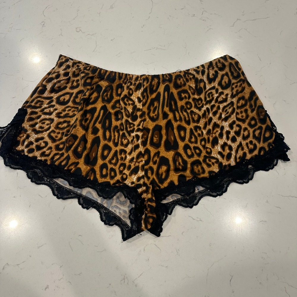 Avidlove Womens Leopard Print Pajama Shorts Lace Trim Animal Print Brown 2XL